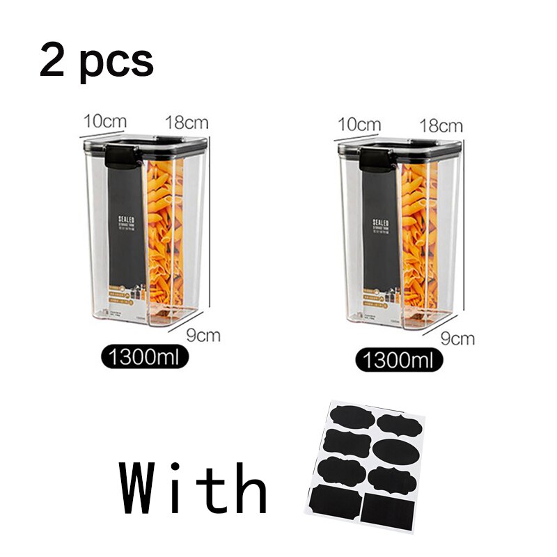 4pcs Stackable Acryl Food Storage Container Plastic Kitchen Noodle Box Multigrain Storage Tank Transparent Sealed Cans: 1300ml 2pcs