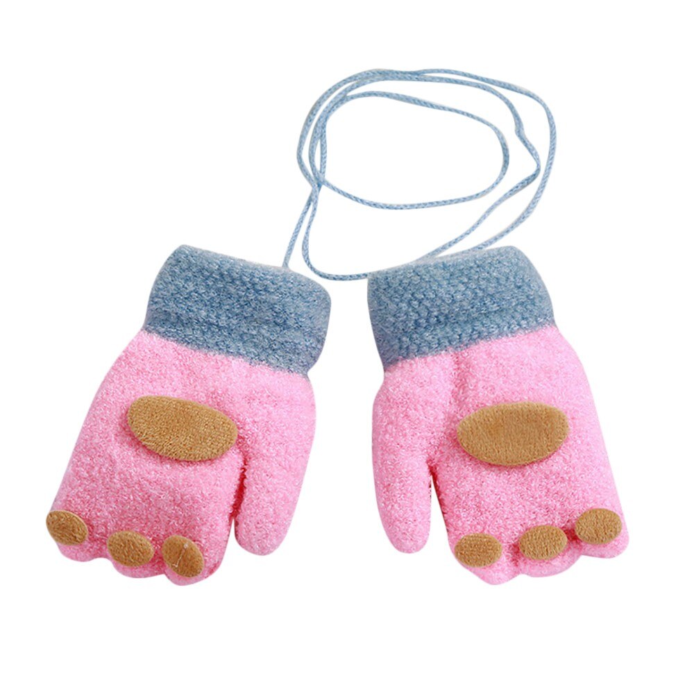 Children Cartoon Patchwork Gloves Children Kids Winter Cartoon Fingerprint Patchwork Keep Warm Mittens Gloves Детские Перчатки: Pink