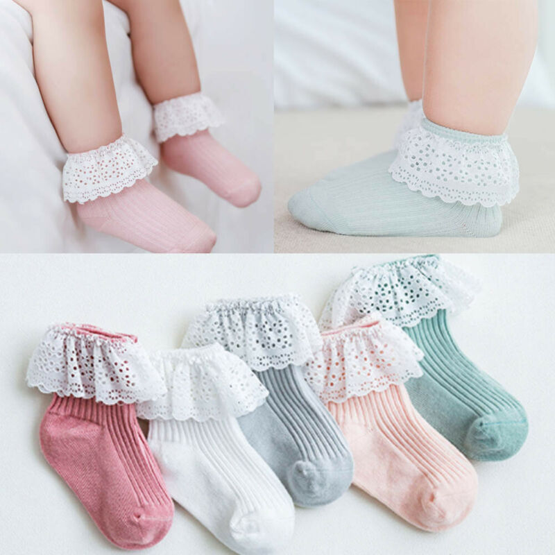 Children Accessories Ankle Fancy Retro Lace Ruffle Frilly Princess Cotton Beauty Socks Solid Rib Socks 6M-5T