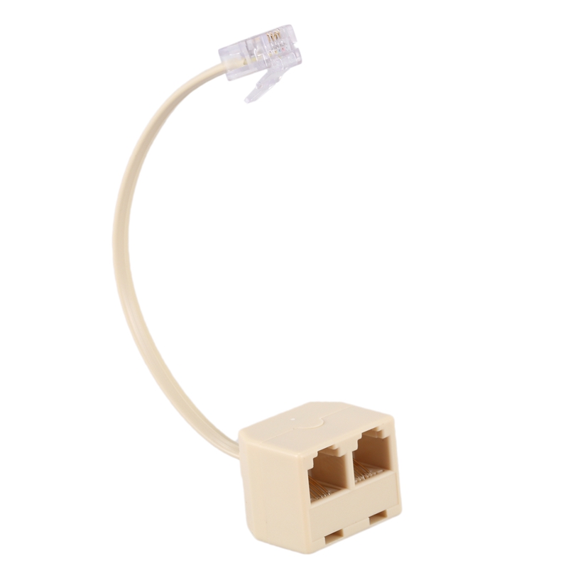 Adaptador divisor de línea de toma de teléfono RJ11 6P4C, salida de 2 vías, color Beige