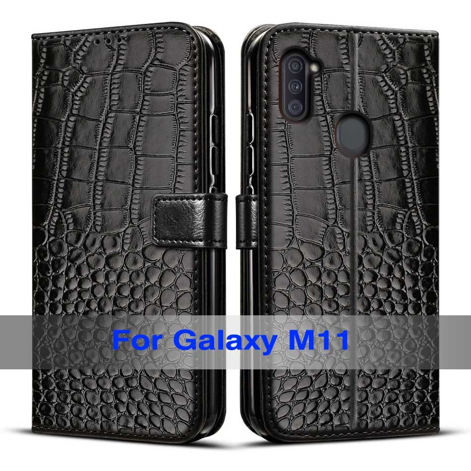 Funda de cuero con tapa para Samsung Galaxy M11, funda de SM-M115F para Samsung M11 M 11 M115F: Black