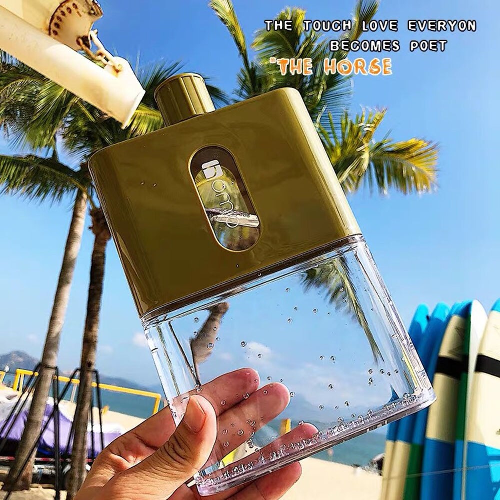 Unisex Portable Outdoor Large Capacity Flat Water Drinks Bottle Holder Container Transparent Plastic water Bottle