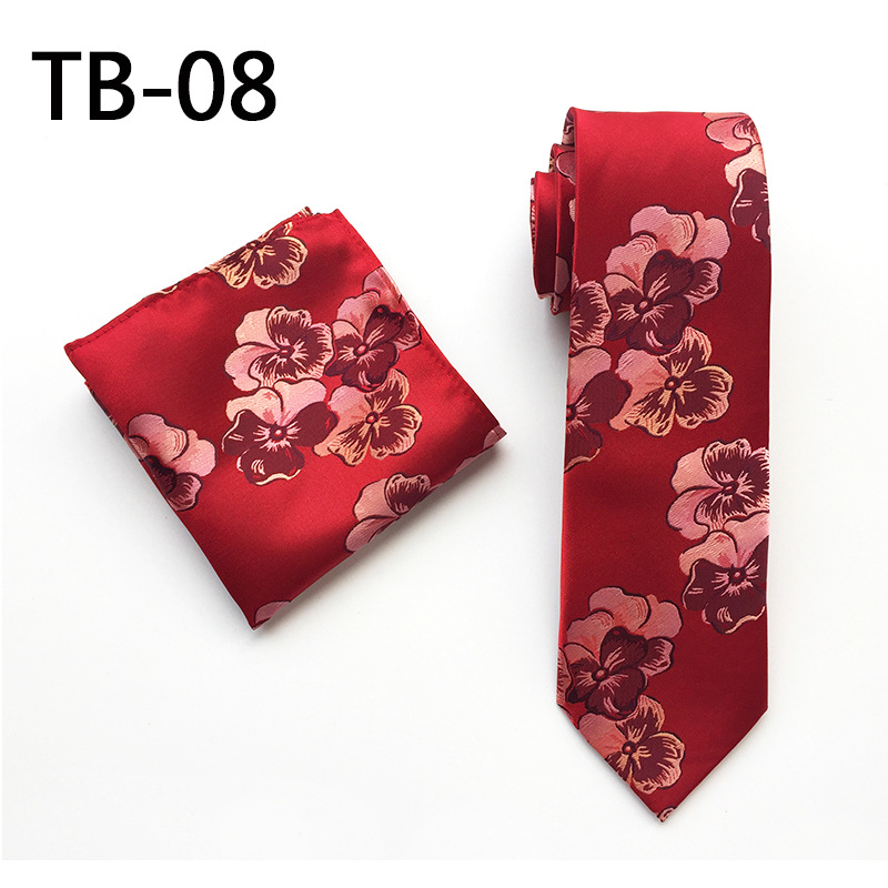 Floral Mens Tie Set Silver White Purple Red Pink Blue Orange Jacquard Silk Tie Pocket Square 8cm Classic Ties for Men Corbatas: TB08