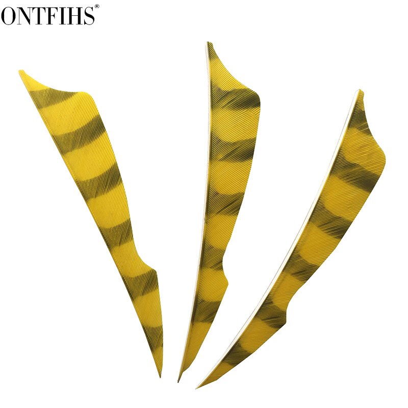 ONTFIHS RW-50 pièces 4 "rayé Double multicolore piqûre Arrrow plume Fletching pour tir à l'arc flèche accessoires Fletches plumes: Jaune
