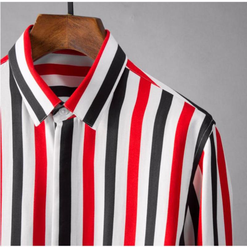 Tencel Mens Shirts Long Sleeve Casual Mens Dress Shirts Luxury Cotton Vertical Stripe Party Male Shirts