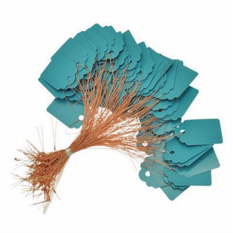 Tira de PVC impermeable, etiqueta azul, Mini bolsa de , álbum de recortes, tarjeta, etiqueta, ropa, 100 Uds.