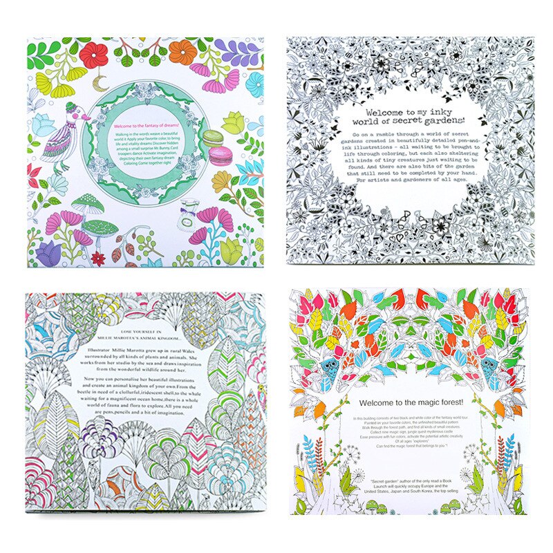 4 pcs/Lot Fantasy Dream Secret Garden Coloring Book For Adults Children Anti-Stress Drawing Art Books School Office Stationery