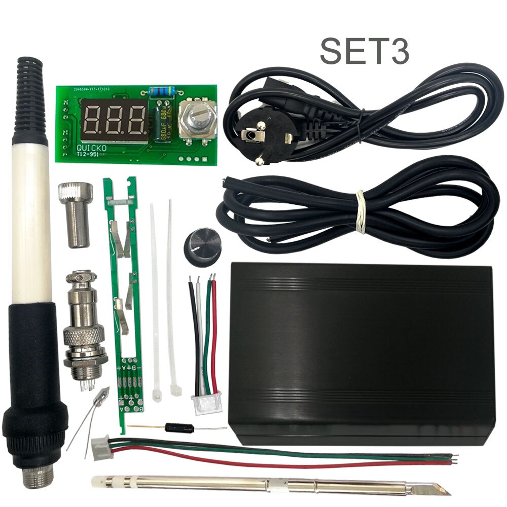 QUICKO-controlador STC T12 , estación de soldadura Digital LED, kits DIY, carcasa de aleación de aluminio con Panel transparente Acrílico: set3
