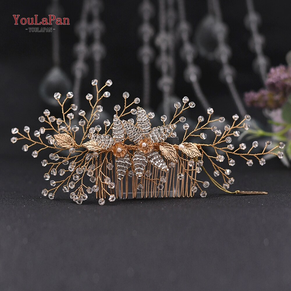 Youlapan  hp54 bruidstiara, bruidshaaraccessoires, bruidskam, zilveren kralen, bruidshaarsieraden, bruidshaarkam