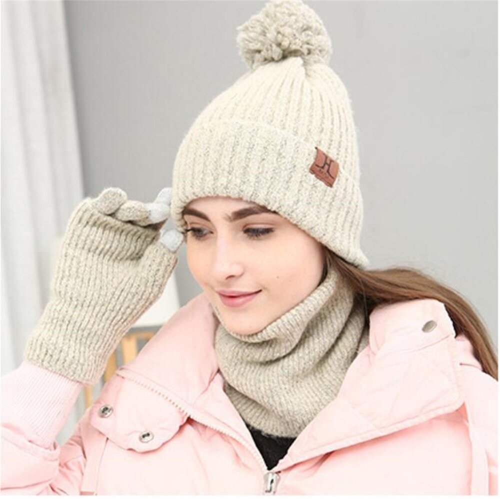 Conjunto de guantes de sombrero con bufanda tejida para mujer, guantes sin dedos para mujer, juego de bufanda Rosa Marled Infinity