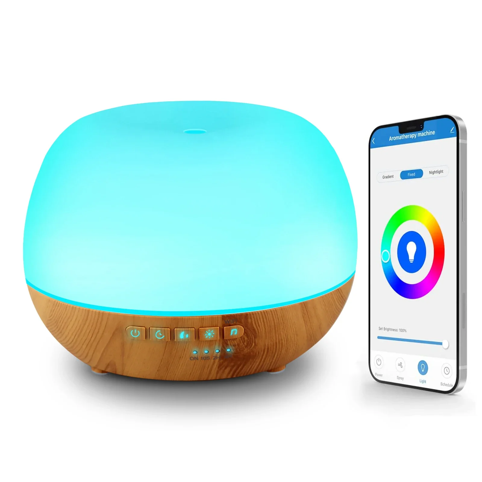 Humidificateur d'air intelligent de diffuseur d'huile essentielle d'aromathérapie de WiFi 500ml, connecte à Tuya, Alexa et Google Home avec 7 couleurs de LED: Clair / L'UA
