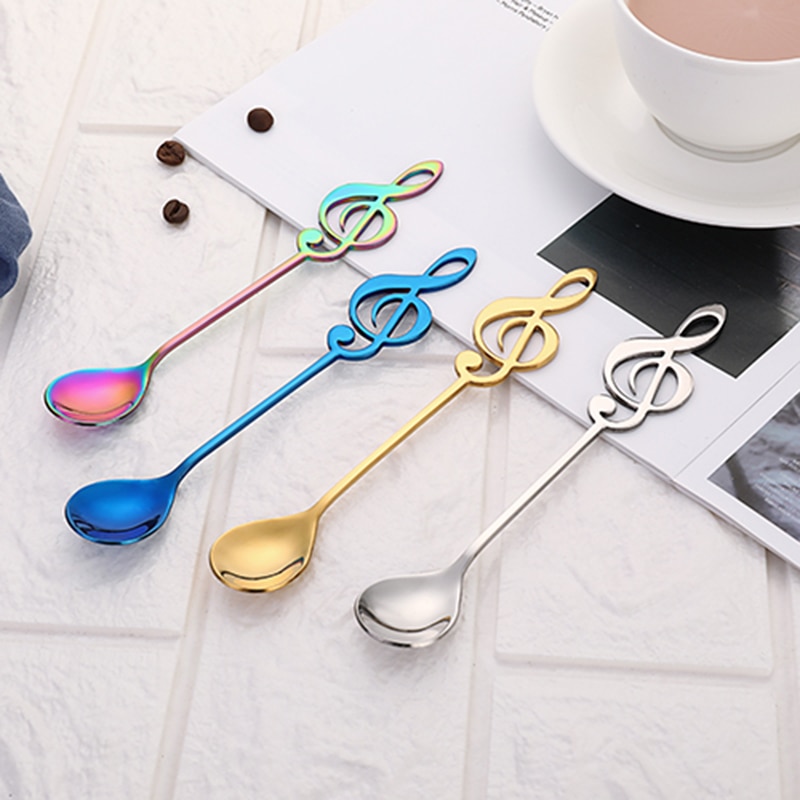 Stainless Steel Musical Note Coffee Spoons Tea Stirring Spoons Set Sugar Ice Cream Mug Dessert Spoon Drink Tableware Cucharas