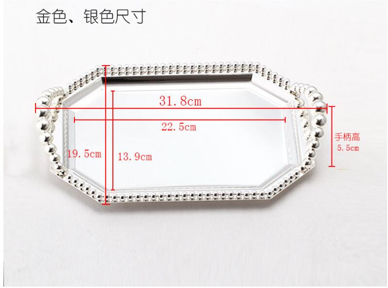 Mode Achthoek Zilver/Gouden Metalen Dienblad Met Kralen Zilveren Tafel Lade Taart Pan Metalen Voor Home Organisatie FT026: small size silver