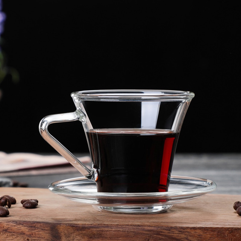 180ml Set of 2 Espresso Mugs Espresso Cups Set With Saucer Glass Cup Set Coffee Mugs for Espresso Cappuccino Latte