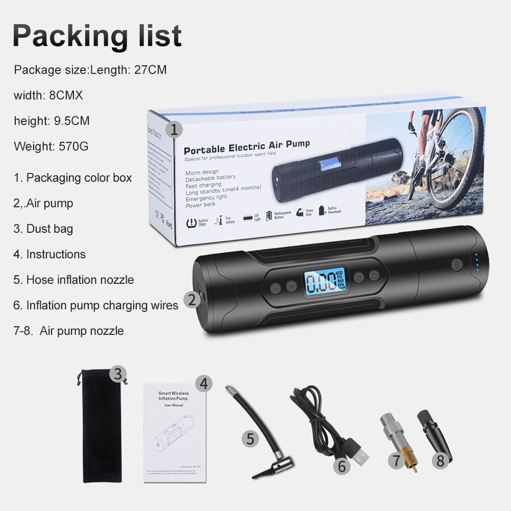 Multifunctional 3000mAh 35L / Min Portable Air Compressor 12V 150 PSI Tire Inflator With Digital Gauge LED Ligh CSV