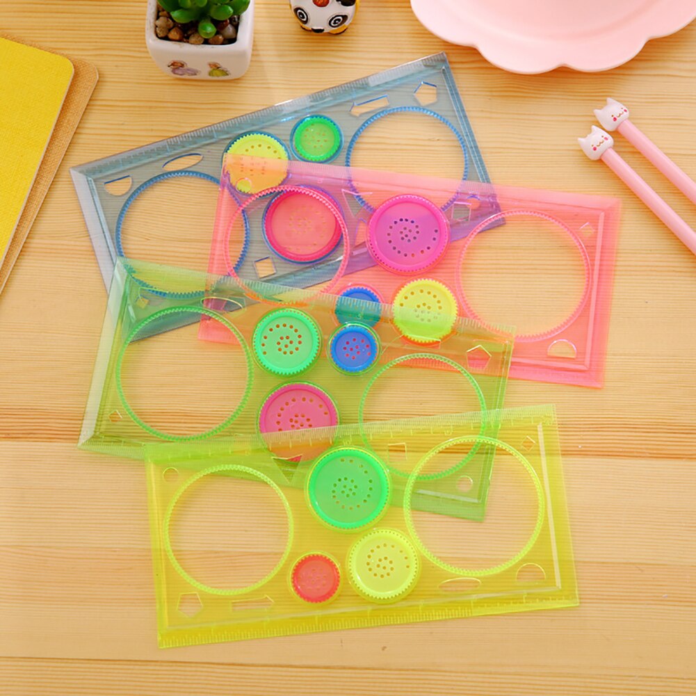 1pc Random Color Painting Ruler Four-Color Transparent Million Flower Ruler Drawing Template Ruler Versatile Ruler For Children