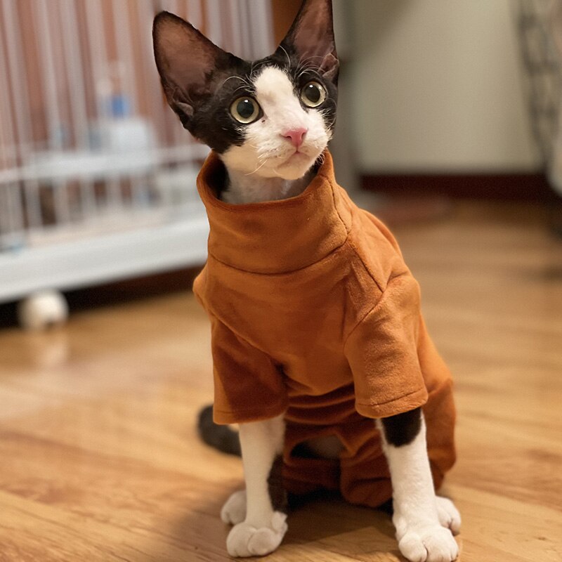 STOCK CLEAN Sphynx Cat Clothes Thick Baby Soft Cotton Hairless Cat Clothes Kitten Clothes for Cornish,Devon, Peterbald, KnnisCat