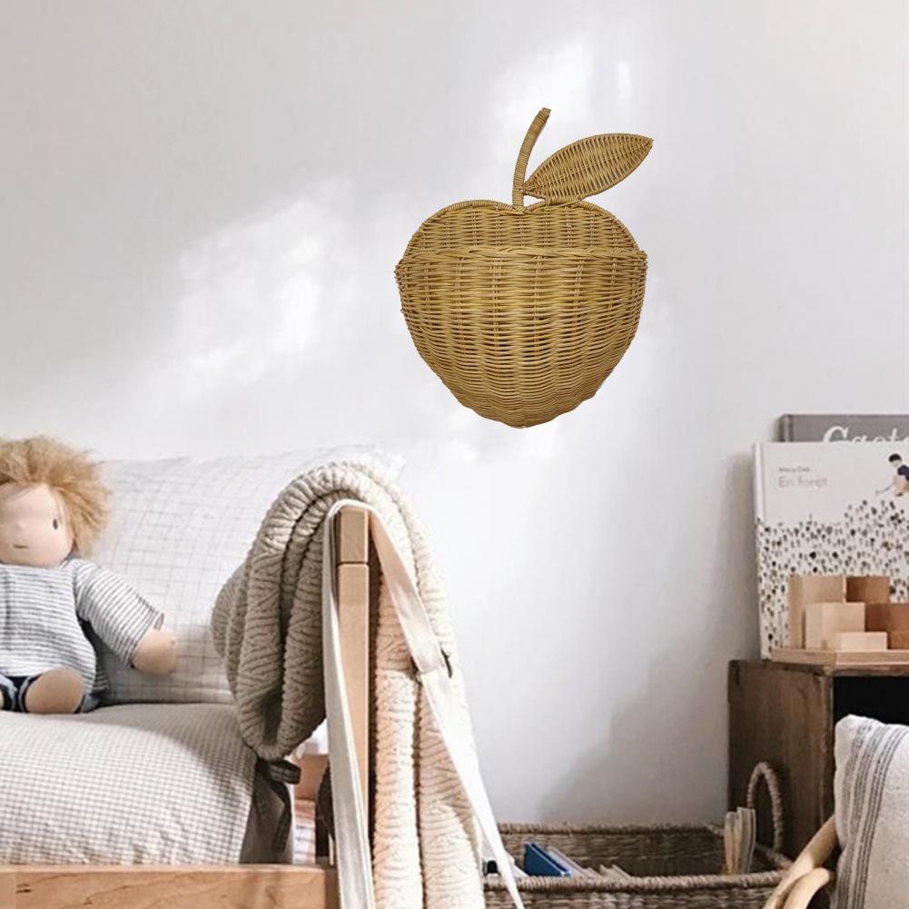 Panier de rangement en rotin en osier tissé à la main, en forme de pomme, pour vêtements d&#39;enfants, support suspendu pour jouets, support organisateur, décoration murale, photographie