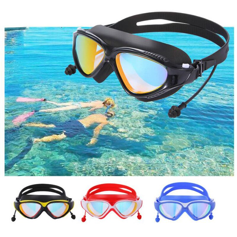 Anti-Fog Uv Bescherming Zwembril Volwassen Hd Duiken Eyewear Verstelbare Siliconen Zwemmen Bril Met Oordopjes