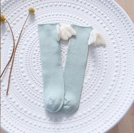 Meisje Been Sok Knie Hoge Pure Witte Vleugels Leuke Kalf Hoge Sokken Hopen Sokken Dunne Katoenen Sokken Kinderen Studenten lange Sokken: light blue