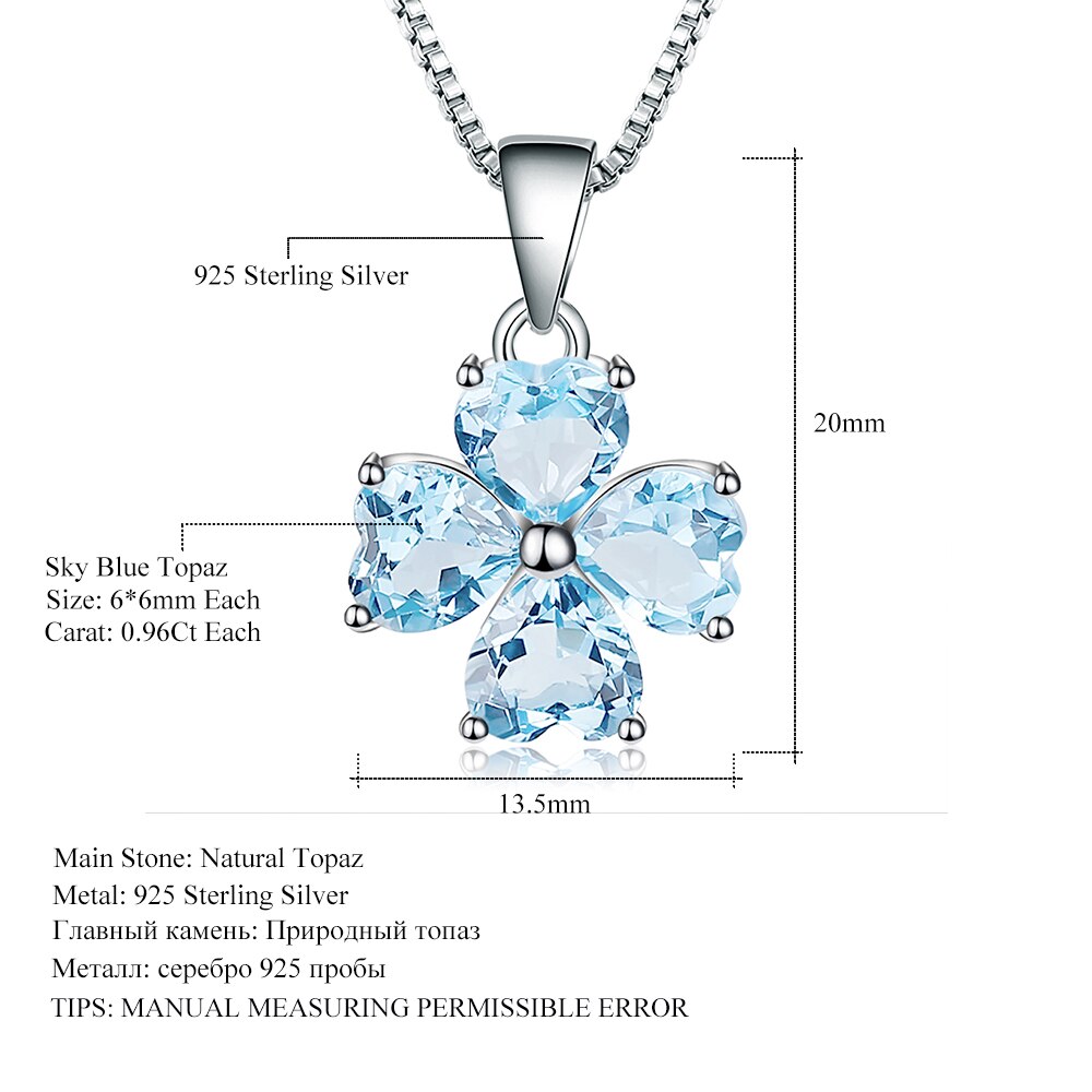 Edelstein der Ballett Edlen Schmuck 3.31Ct Natürliche Sky Blue Topaz 925 Sterling Silber Clover Halsketten & Anhänger Für Frauen