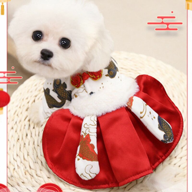 Vestido de invierno de Año chino para perro, ropa para mascota, traje Tang Cheongsam, falda para cachorro y gato, vestidos de boda, traje para perro pequeño