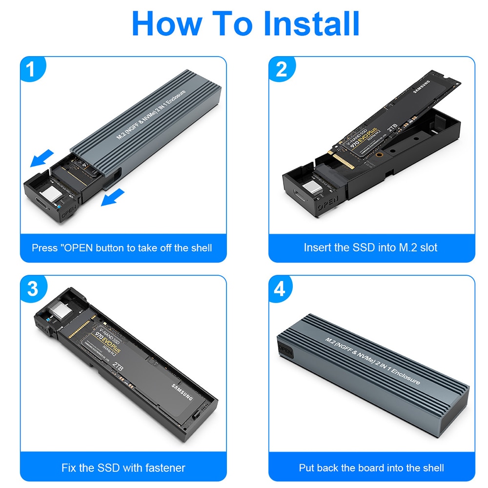 Ssd M2 Nvme Case, dual Protocol M.2 Nvme Pcie Ngff Sata M2 Ssd Adapter Case Hd Externo Voor 2230 2242 2260 2280 M.2 Ssd RTL9210B m2 ssd case,nvme to usb,m2 nvme usb, m 2 ssd case