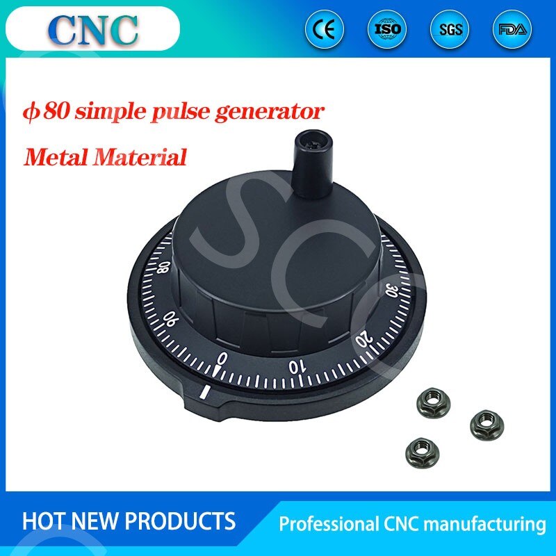80MM diameter simple pulse generator CNC electronic handwheel electronic hand pulse input DC5V black metal shell