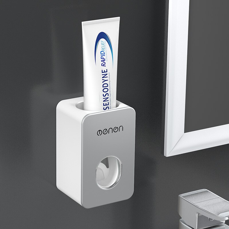 Automatisk tandpasta dispenser sæt vægmonteret hulfri tandpasta tandbørste opbevaringsstativ doven klemme maskine: Grå