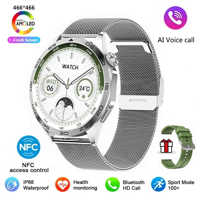 2024 novo para huawei xiaomi gt4 pro relógio inteligente masculino nfc gps rastreador amoled 466*466 tela hd freqüência cardíaca bluetooth chamada smartwatch: YELLOW