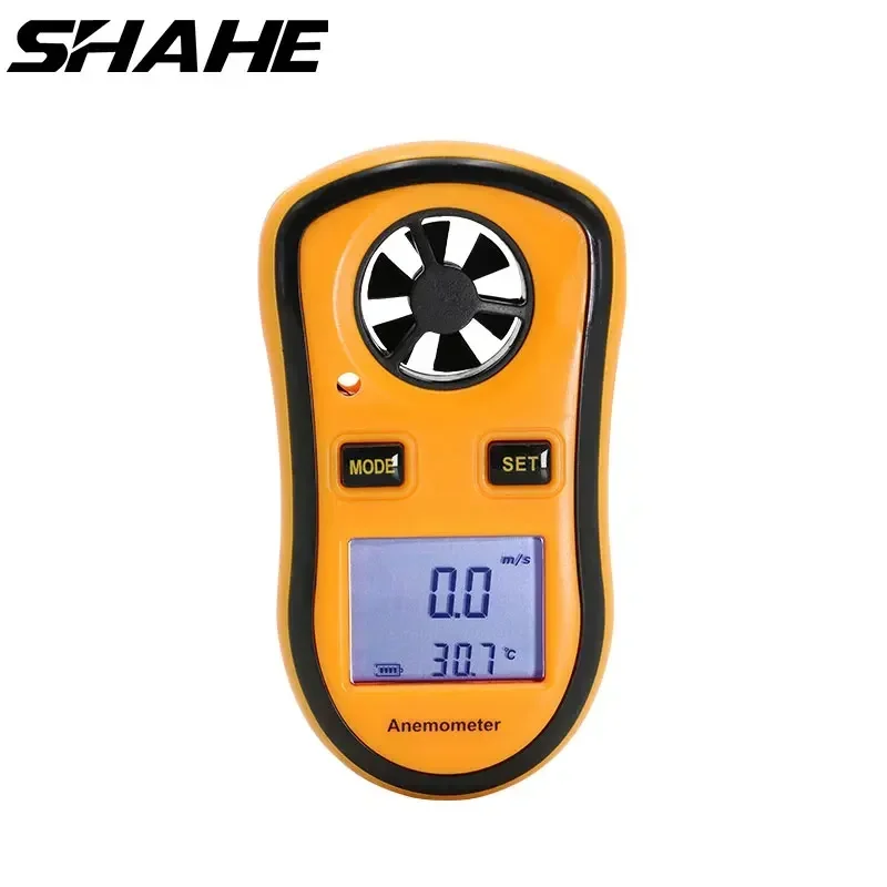 SHAHE Digitales Anemometer, Windgeschwindigkeitsmesser, 30 m/s, LCD-Handthermometer, Temperaturmessgerät, 10–45 °C, mit LCD-Hintergrundbeleuchtung