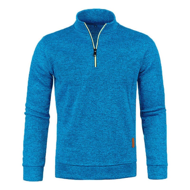 Höst herrtröjor med halv dragkedja långärmad enfärgad tröja med polotröja streetwear vinter varm jacka sportrockar: M / Brun