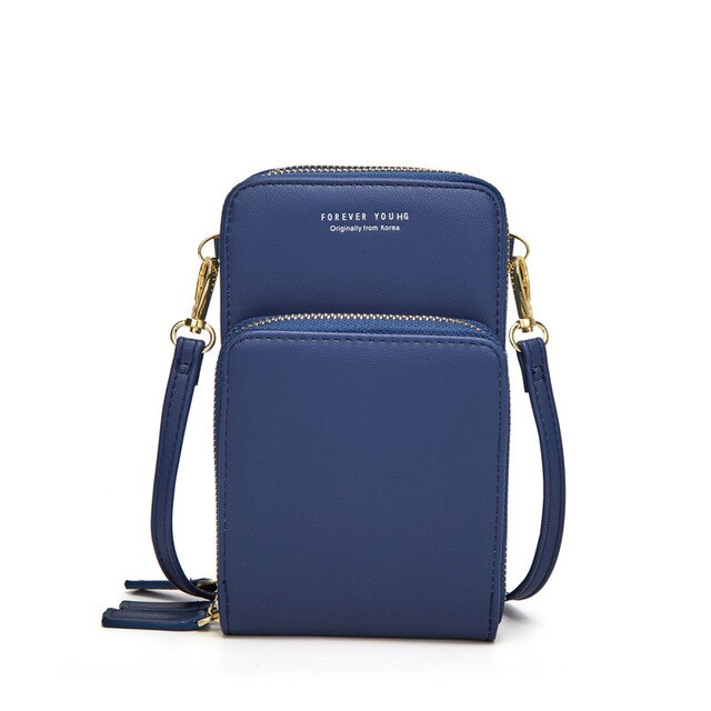 3-Layer Crossbody Bag Phone Bag Women Solid PU Leather Card Wallet Shoulder Bag Pocket Clutch Cellphone Bag: dark blue