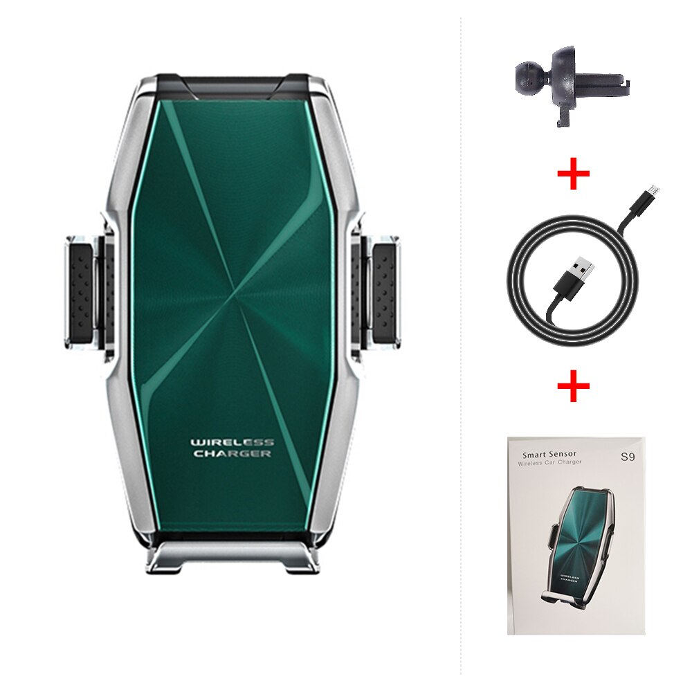 Qi Super Capacitor Wireless Car Phone Charger 15W Fast Charge Holder Mount forHuawei Mate30pro P30pro foriphone11 pro max 11pro: Silver with green