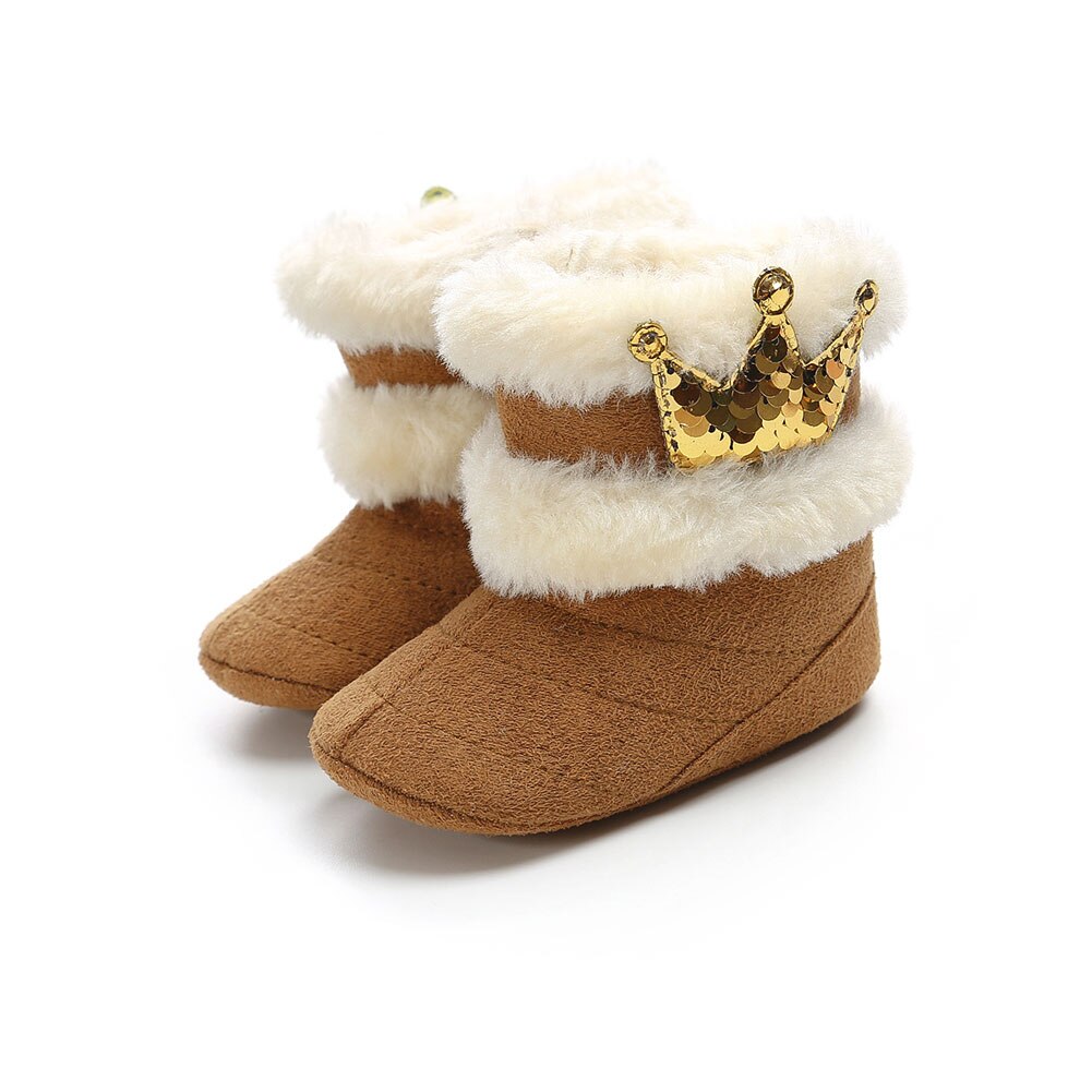 Winter Girls Baby Soft Sole Snow Boots Warm Crib Shoes Toddler Boots Prewalk Princess Crown Plush Baby Shoes 0-18M