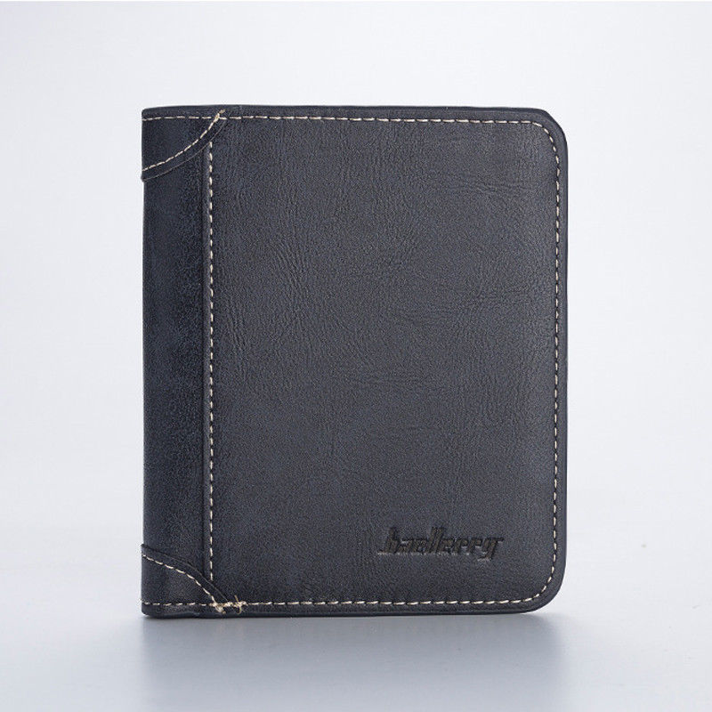 Men's classic wallet PU leather solid color three fold without zipper clutch card