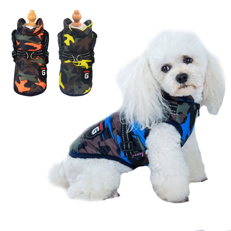 Vinter kjæledyr hund sele Vest jakke chihuahua klær varme hundeklær til små mellomstore hunder kamuflasje vindtett valpe mopper frakk