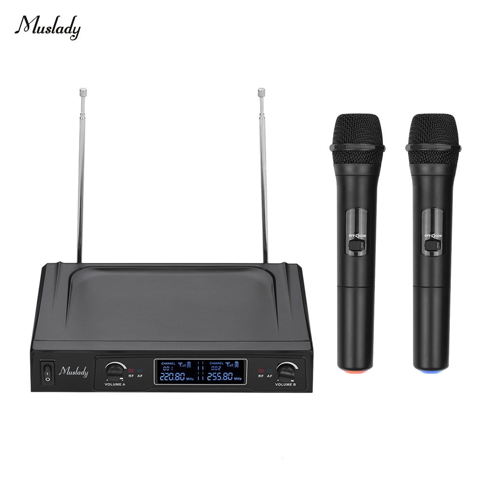 Muslady V1 Vhf Draadloze Microfoon Systeem 2 Handheld Microfoons & 1 Ontvanger Met Lcd-scherm Voor Karaoke Meeting Speech Onderwijs