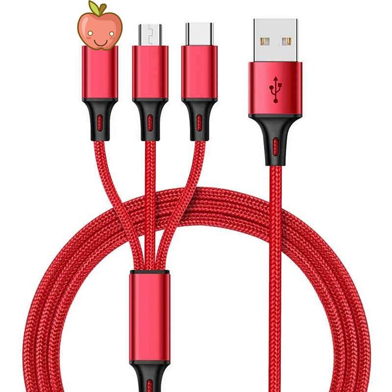 3 in datakabel voor android iphone type-c mobiele telefoon multifunctionele usb-kabel 1 drie slepende datakabels: Rood