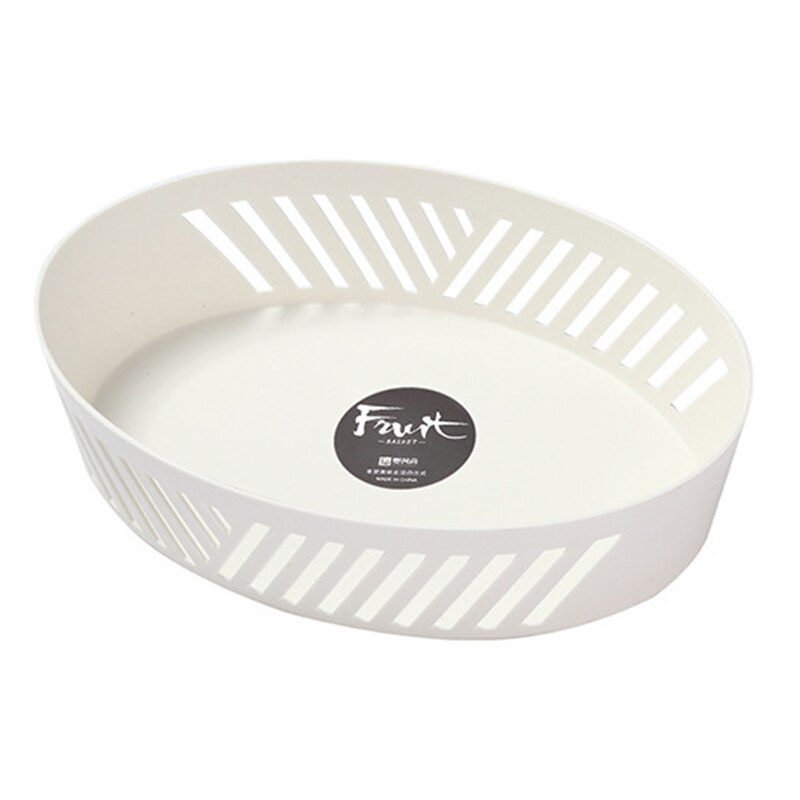 Fruit Candy Snack Storage Tray Kitchen Fruit Vegetable Storage Hollow Drain Basket Plastic Fruit Trays Plate Kitchen Organizer: Oval white