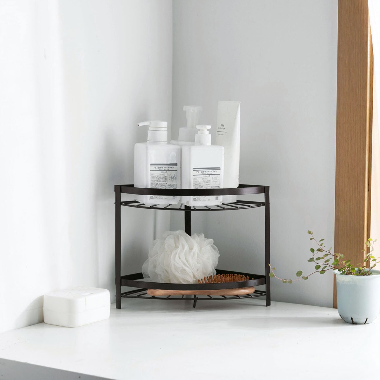 Jern badeværelseshylde desktop opbevaringsstativ brusekabine shampoo holder hjørnehylde stativ badeværelse køkken organizer