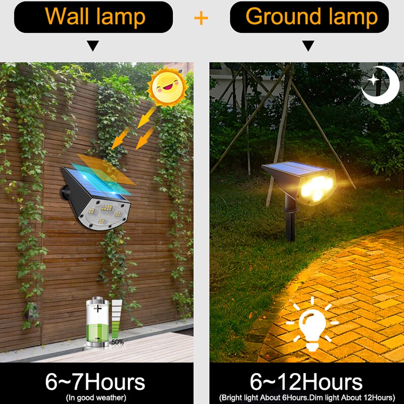 2in1 Solar Spotlights Outdoor Solar Landscape Lights Waterproof Adjustable Wall Lamp for Patio Pathway Yard Garden Driveway Pool