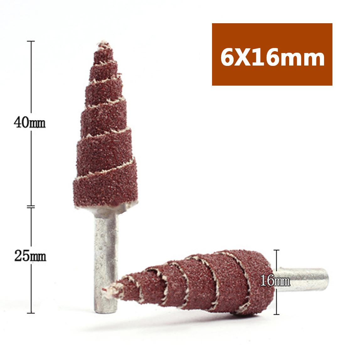 4 stk 80#  tilspidset kegle slibehoved sandpapir klaphjul polering slibeværktøj til bor dremel tilbehør 6mm skaft: 16mm