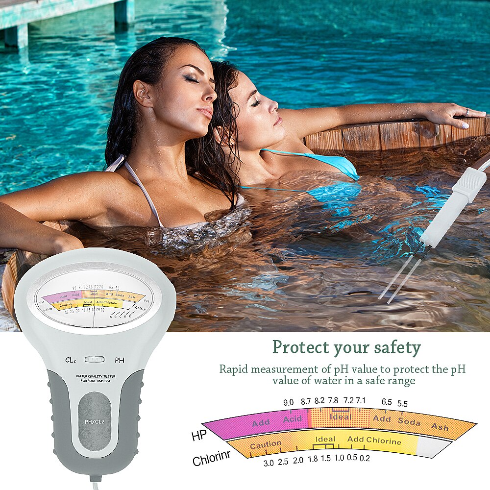 Cl2 tester 2 in 1 vann ph & klor pc -101 nivå bærbare digitale ph meter pool spa analytiske instrumenter