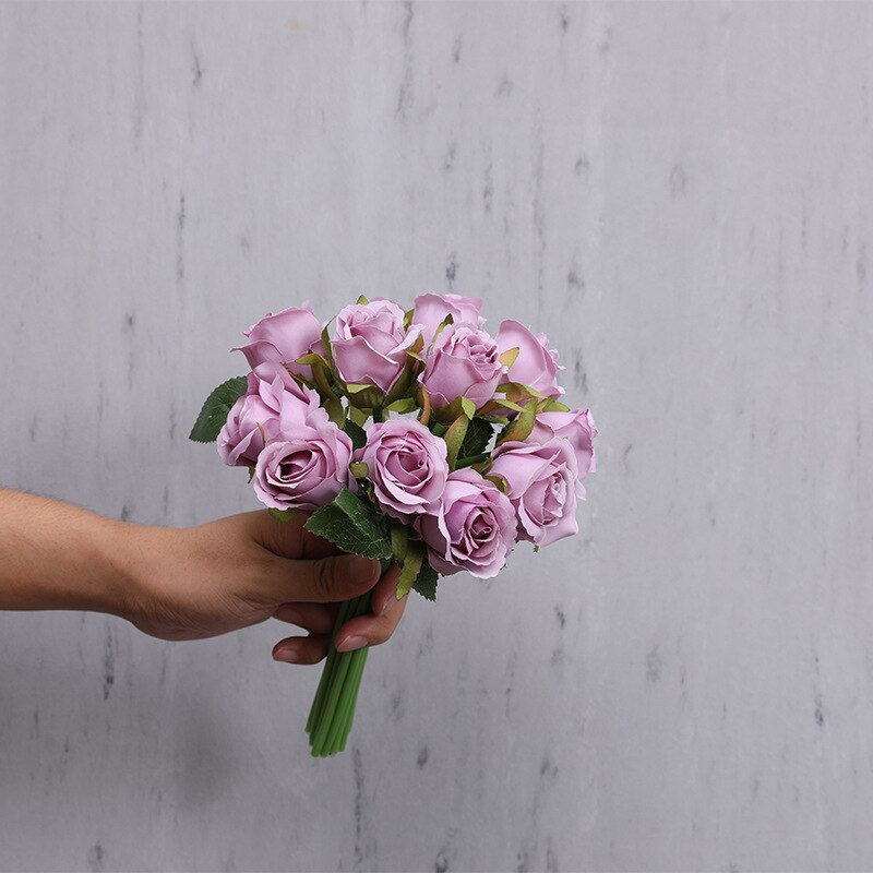 12Pcs Artificial Flowers Rose, Silk Roses Bridal Wedding 1 Bouquet Decoration Home Office Party Decor Arrangements: Light Purple