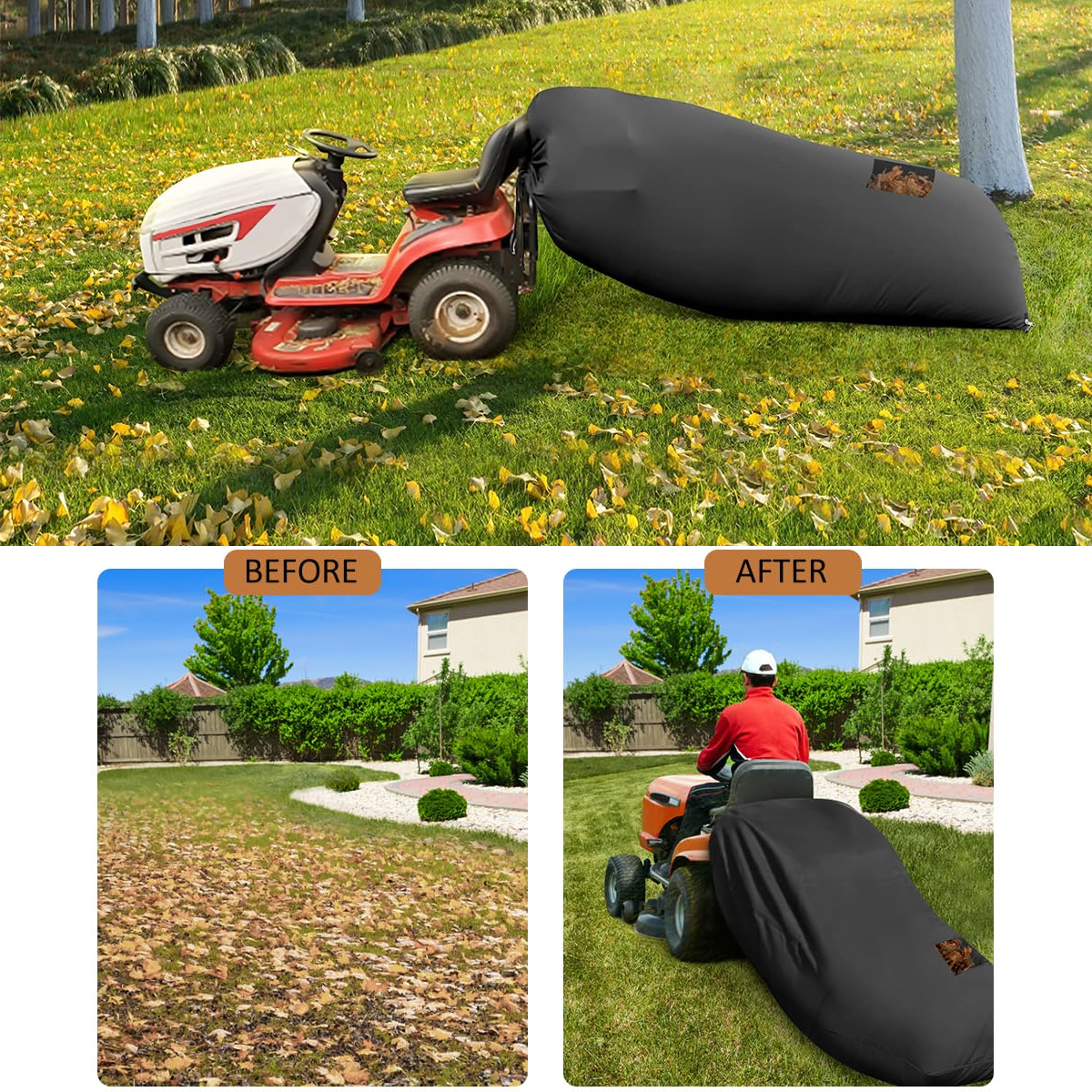 Sac à feuilles pour tracteur de pelouse, sac collecteur d'herbe, sac à feuilles de jardin 200 × 130cm, résistant à l'usure, grande capacité, tissu Oxford 420D pour tondeuse à gazon Gra