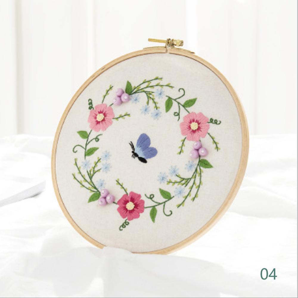 Cute Green Hands DIY Handcraft Beginners Embroidery Kit Needlework Stitch Kit Cotton Painting Embroidery With Hoop Home Decor: 04