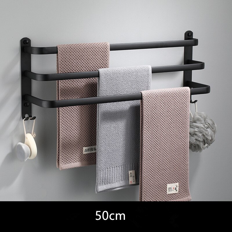 Bath Towel Bars Matte Black Bathroom 3-Tiers Ladder Towel Rails Wall Mounted Towels Shelves Rack Stainless Steel,Towel Rack: three 50cm