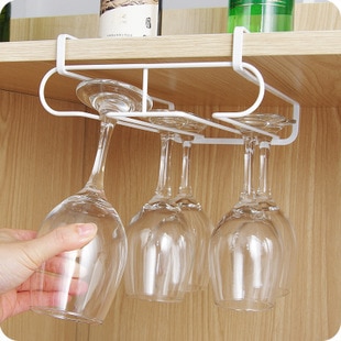 Nyttig rustfrit stål vinreol glasholder hængende bar bøjle hylde under skab stilkande arrangør glas bæger jern
