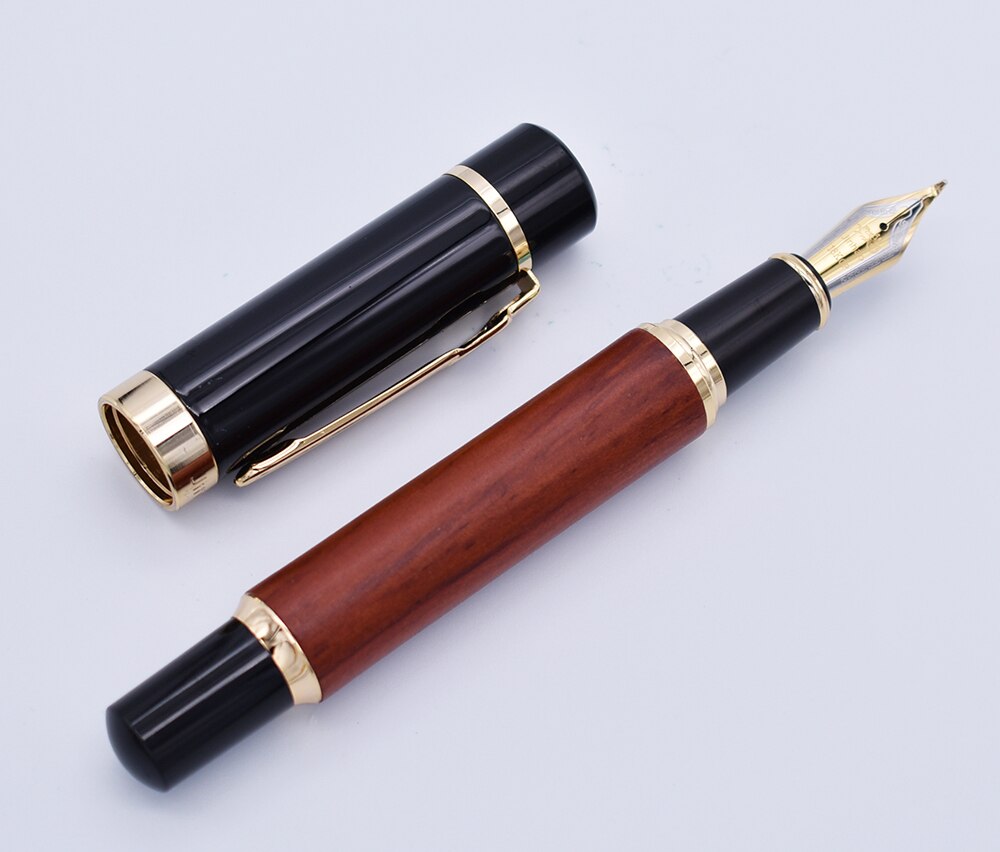 Jinhao Calligraphy Fountain Pen Bent Nib Natural Redwood Barrel, Fude Nib Big Size Writing Pen for Office School Home